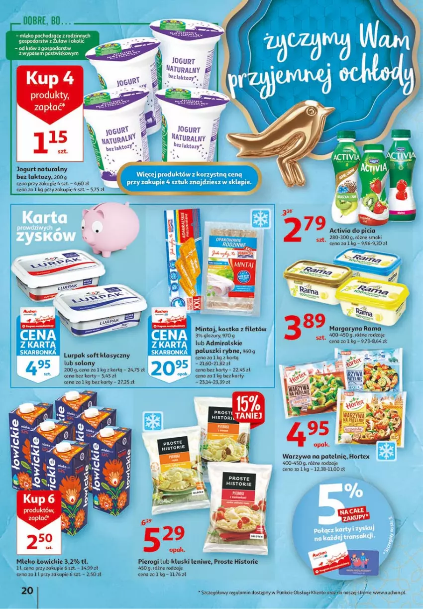 Gazetka promocyjna Auchan - 25 urodziny #1 Hipermarkety - ważna 22.04 do 28.04.2021 - strona 20 - produkty: Activia, Hortex, Jogurt, Jogurt naturalny, Lazur, Lurpak, Margaryna, Mintaj, Mleko, Pierogi, Rama, Warzywa, Warzywa na patelnie