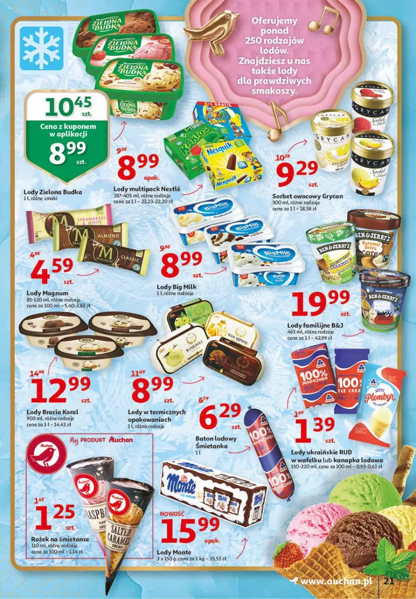 Gazetka promocyjna Auchan - 25 urodziny #1 Hipermarkety - ważna 22.04 do 28.04.2021 - strona 21 - produkty: Baton, Big Milk, Fa, Gry, Lody, Monte, Zielona Budka