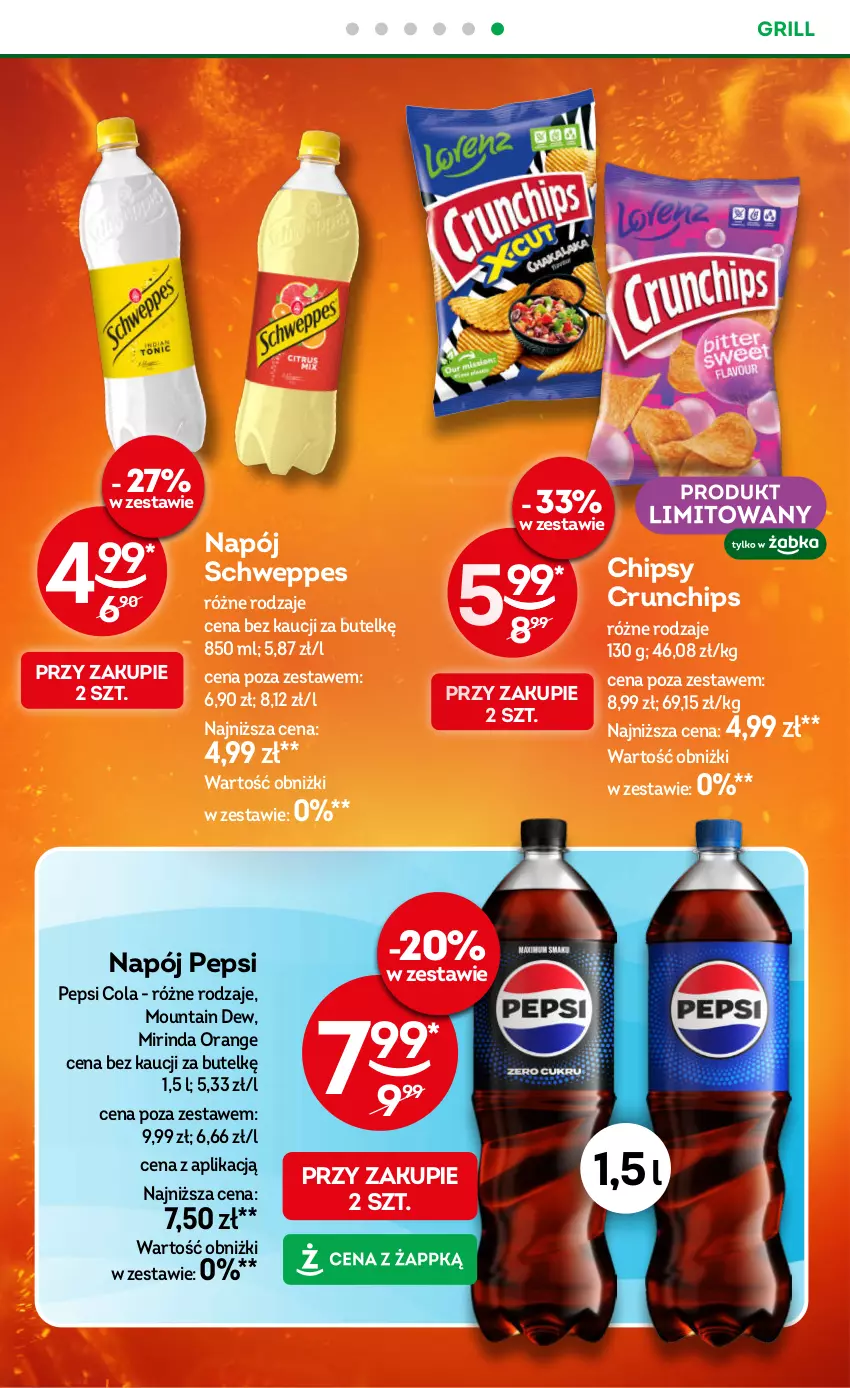 Gazetka promocyjna Żabka - gazetka-promocyjna-33-34-2026 - ważna 12.08 do 25.08.2026 - strona 13 - produkty: Chipsy, Crunchips, Grill, Mirinda, Napój, Pepsi, Schweppes