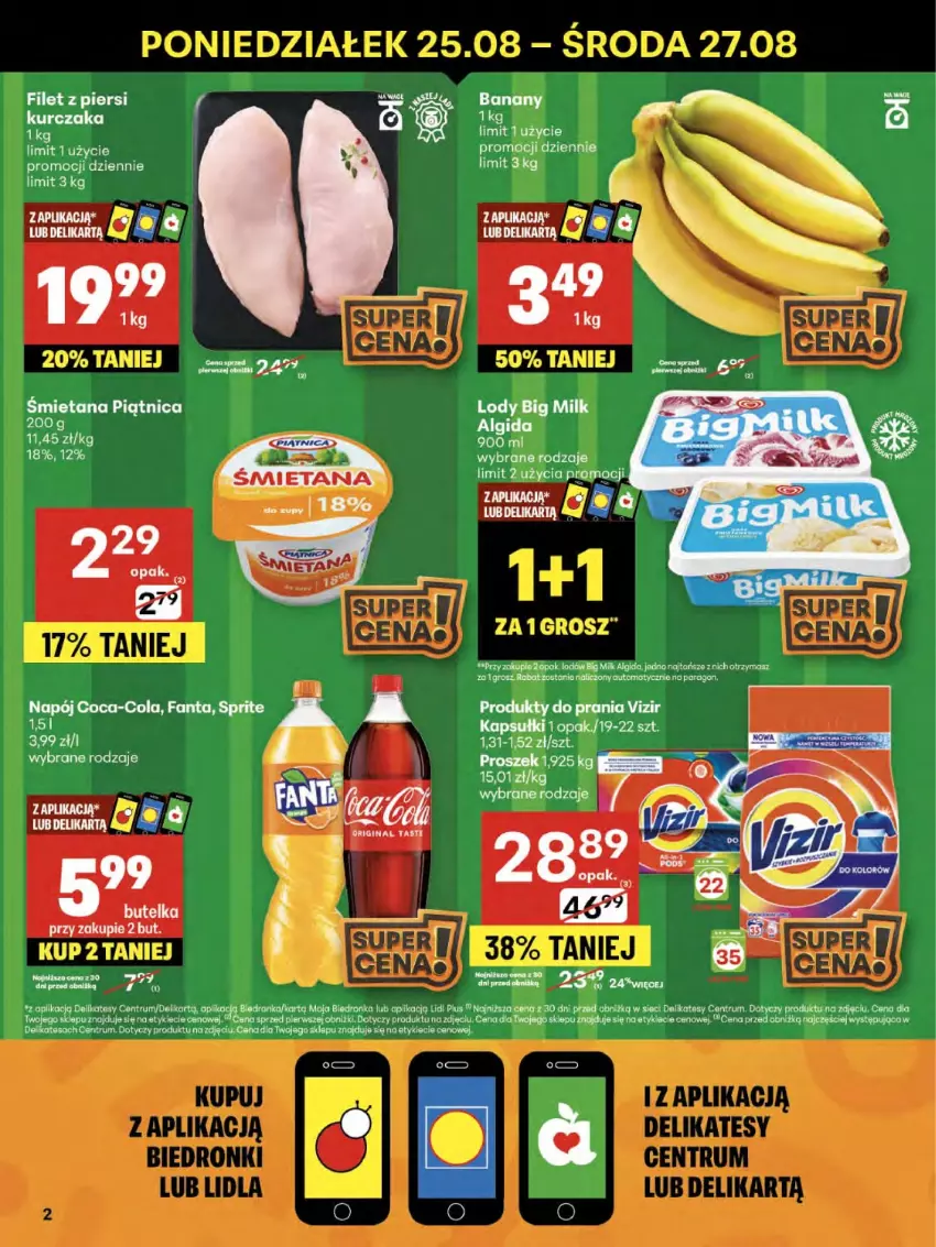 Gazetka promocyjna Delikatesy Centrum - Franczyza DC34 Czwartek - ważna 21.08 do 27.08.2025 - strona 2 - produkty: Algida, Big Milk, Coca-Cola, Fa, Fanta, LG, Napój, Olej, Rum, Sprite