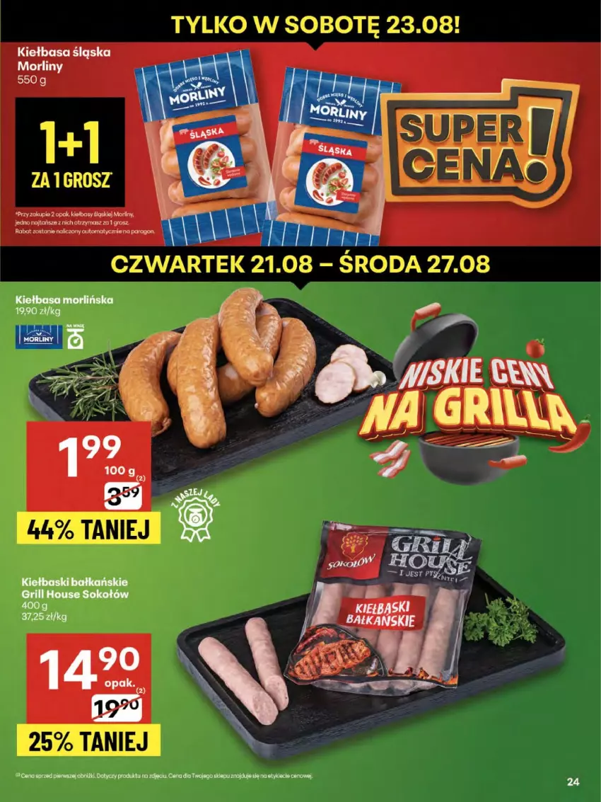 Gazetka promocyjna Delikatesy Centrum - Franczyza DC34 Czwartek - ważna 21.08 do 27.08.2025 - strona 24 - produkty: Kiełbasa, Kiełbasa śląska, Morliny