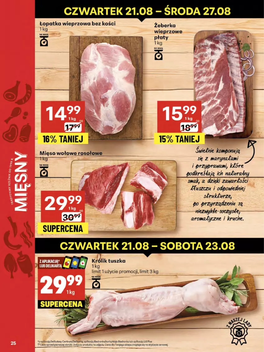 Gazetka promocyjna Delikatesy Centrum - Franczyza DC34 Czwartek - ważna 21.08 do 27.08.2025 - strona 25 - produkty: Królik, Mięso, Mięso wołowe, Tusz