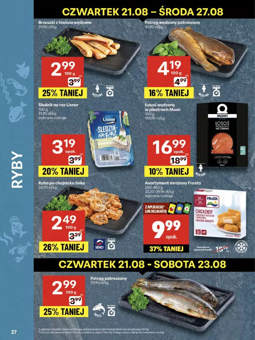 Gazetka promocyjna Delikatesy Centrum - Franczyza DC34 Czwartek - ważna 21.08 do 27.08.2025 - strona 27 - produkty: Frosta, LG, Pstrąg, Pstrąg wędzony