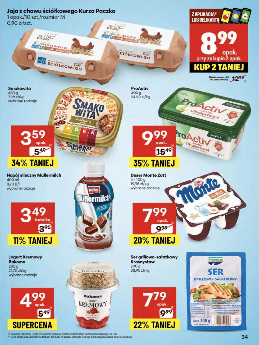 Gazetka promocyjna Delikatesy Centrum - Franczyza DC34 Czwartek - ważna 21.08 do 27.08.2025 - strona 34 - produkty: Bakoma, Deser, Fa, Grill, Jogurt, Koc, Monte, Napój, Napój mleczny, Sałat, Ser, Smakowita, Zott