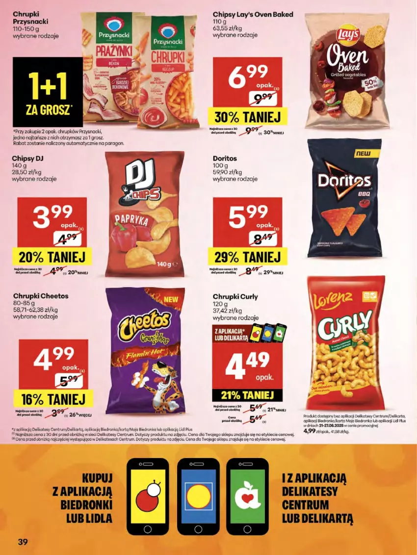 Gazetka promocyjna Delikatesy Centrum - Franczyza DC34 Czwartek - ważna 21.08 do 27.08.2025 - strona 39 - produkty: Cheetos, Chipsy, Chrupki, Przysnacki, Rum
