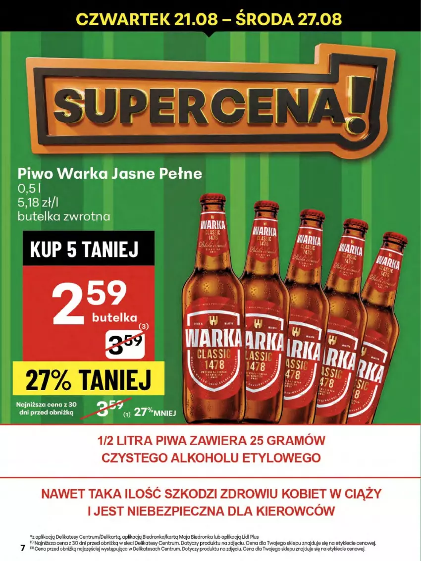 Gazetka promocyjna Delikatesy Centrum - Franczyza DC34 Czwartek - ważna 21.08 do 27.08.2025 - strona 7 - produkty: Gra, Piec, Piwa, Piwo, Rum, Ser, Warka
