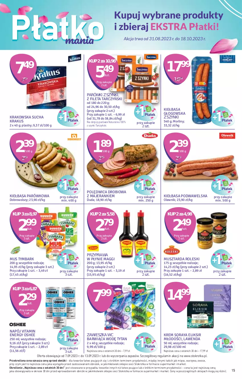 Gazetka promocyjna Stokrotka - Supermarket - ważna 07.09 do 13.09.2023 - strona 20 - produkty: Mięso, Owoce, Parówki, Parówki z szynki, Tarczyński, Warzywa