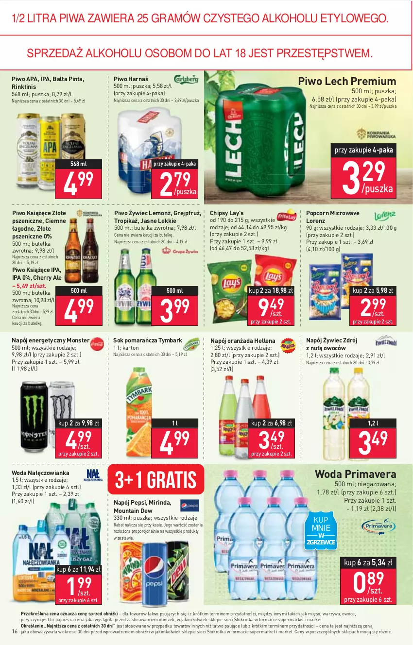 Gazetka promocyjna Stokrotka - Supermarket - ważna 07.09 do 13.09.2023 - strona 21 - produkty: Chipsy, Gra, Harnaś, Hellena, Książęce, Lay’s, Lech Premium, Lorenz, Mięso, Mirinda, Nałęczowianka, Napój, Napój energetyczny, Oranżada, Owoce, Pepsi, Piwa, Piwo, Popcorn, Por, Prima, Primavera, Sok, Tymbark, Warzywa, Woda