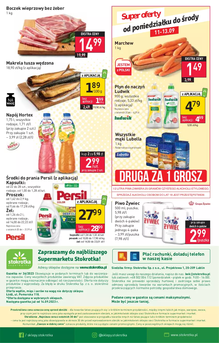 Gazetka promocyjna Stokrotka - Supermarket - ważna 07.09 do 13.09.2023 - strona 25 - produkty: Bell, Bella, Boczek, Boczek wieprzowy, Gra, Hortex, Lubella, Ludwik, Mięso, Napój, O nas, Owoce, Persil, Piwa, Piwo, Ser, Telefon, Tusz, Wagi, Warzywa