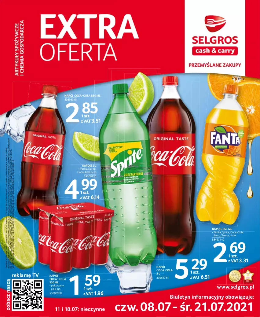 Gazetka promocyjna Selgros - Extra Oferta - ważna 01.07 do 31.07.2021 - strona 1 - produkty: Coca-Cola, Fa, Fanta, LG, Napój, Napoje, Piec, Sprite, Tran