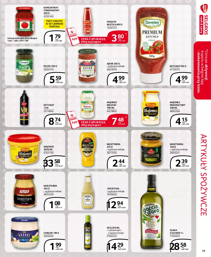 Gazetka promocyjna Selgros - Extra Oferta - ważna 01.07 do 31.07.2021 - strona 11 - produkty: Artykuły spożywcze, Chrzan, Ketchup, Koncentrat pomidorowy, LG, Majonez, Mus, Musztarda, Olej, Oliwa z oliwek, Pesto, Rust, Sos, Stek