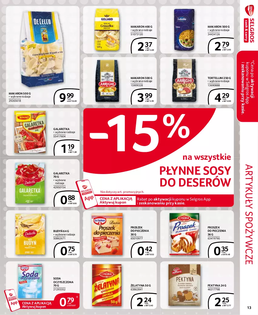 Gazetka promocyjna Selgros - Extra Oferta - ważna 01.07 do 31.07.2021 - strona 13 - produkty: Artykuły spożywcze, Budyń, Deser, Gala, Galaretka, LG, Makaron, Piec, Proszek do pieczenia, Ser, Soda oczyszczona, Sos