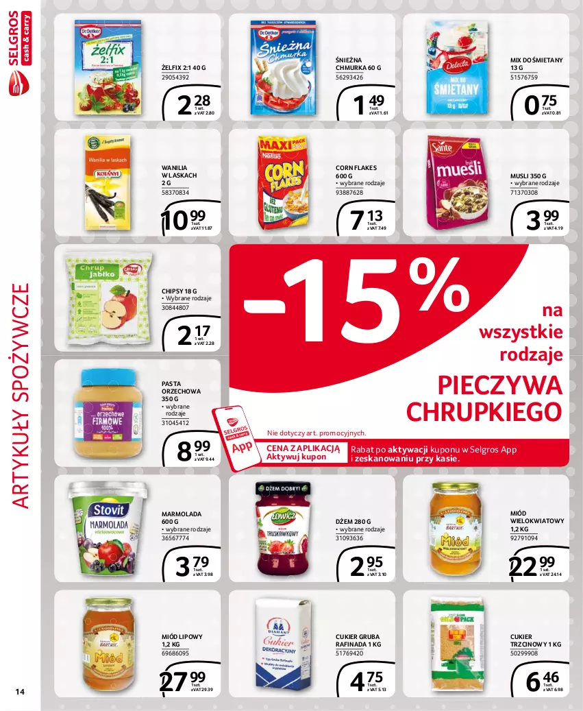 Gazetka promocyjna Selgros - Extra Oferta - ważna 01.07 do 31.07.2021 - strona 14 - produkty: Artykuły spożywcze, Chipsy, Chrupki, Corn flakes, Cukier, Cukier trzcinowy, Dżem, LG, Marmolada, Miód, Mola, Mus, Piec