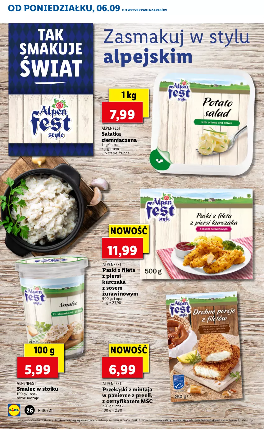 Gazetka promocyjna Lidl - GAZETKA - ważna 06.09 do 08.09.2021 - strona 26 - produkty: Jogurt, Kurczak, Mintaj, Sałat, Sałatka, Smalec, Sos, Wino