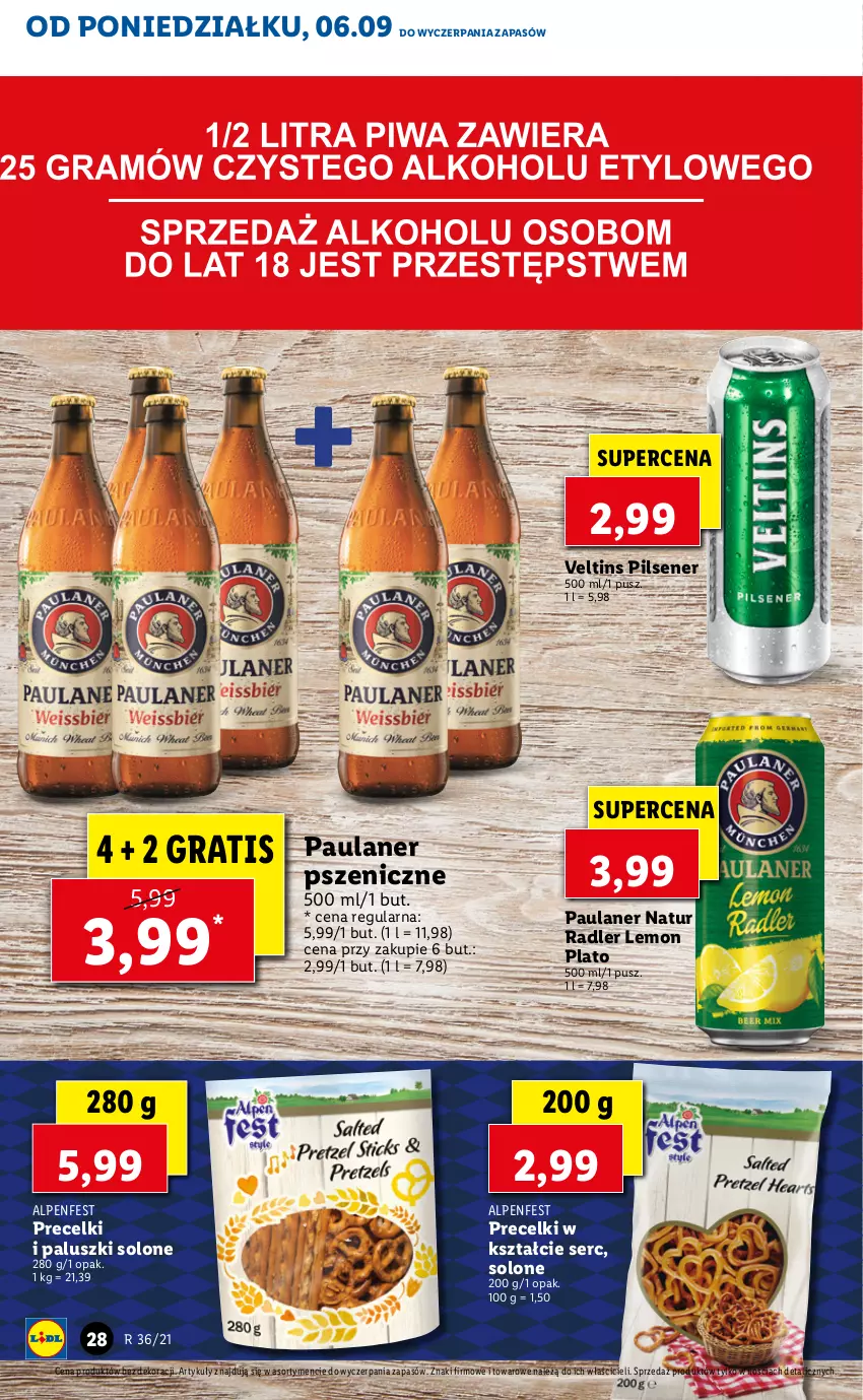 Gazetka promocyjna Lidl - GAZETKA - ważna 06.09 do 08.09.2021 - strona 28 - produkty: Gra, Precelki, Radler, Ser