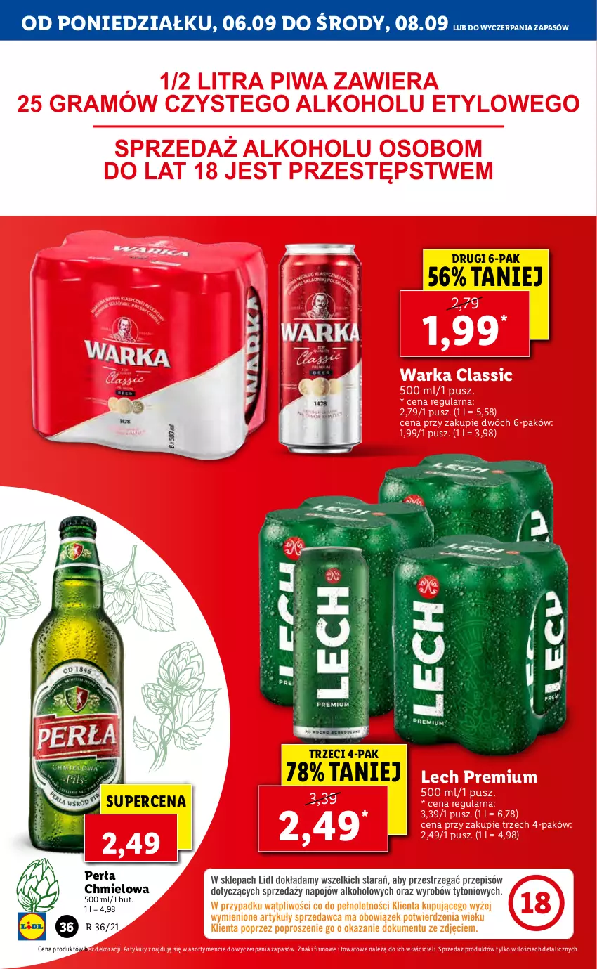 Gazetka promocyjna Lidl - GAZETKA - ważna 06.09 do 08.09.2021 - strona 36 - produkty: Lech Premium, Perła, Warka