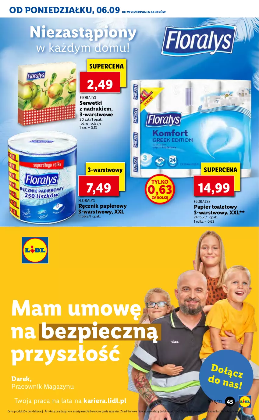 Gazetka promocyjna Lidl - GAZETKA - ważna 06.09 do 08.09.2021 - strona 45 - produkty: Flora, Papier, Papier toaletowy, Piec, Ręcznik, Rolki, Ser, Serwetki