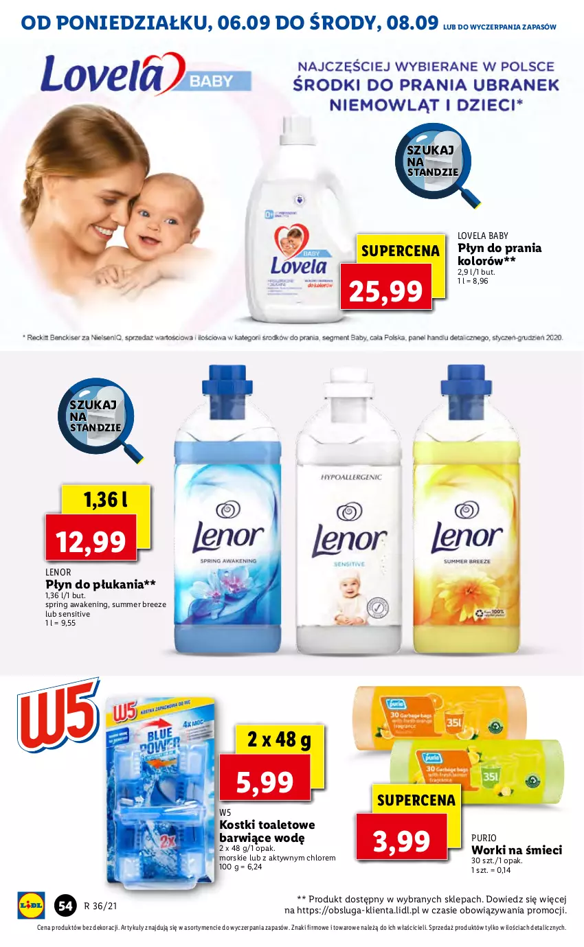 Gazetka promocyjna Lidl - GAZETKA - ważna 06.09 do 08.09.2021 - strona 54 - produkty: Lenor, Lovela, Płyn do płukania, Płyn do prania, Pur, Worki na śmiec, Worki na śmieci