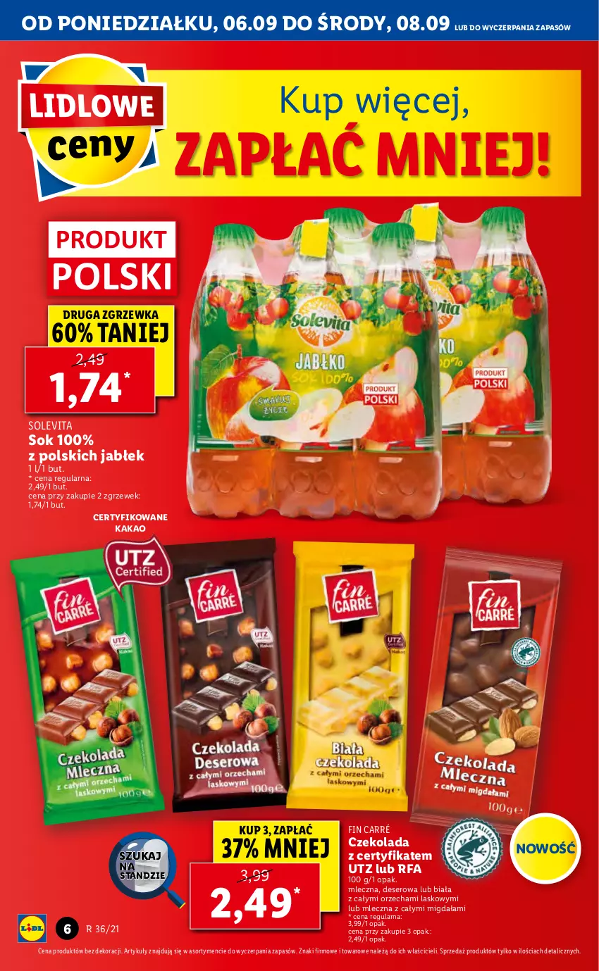 Gazetka promocyjna Lidl - GAZETKA - ważna 06.09 do 08.09.2021 - strona 6 - produkty: Czekolada, Deser, Fa, Kakao, Ser, Sok