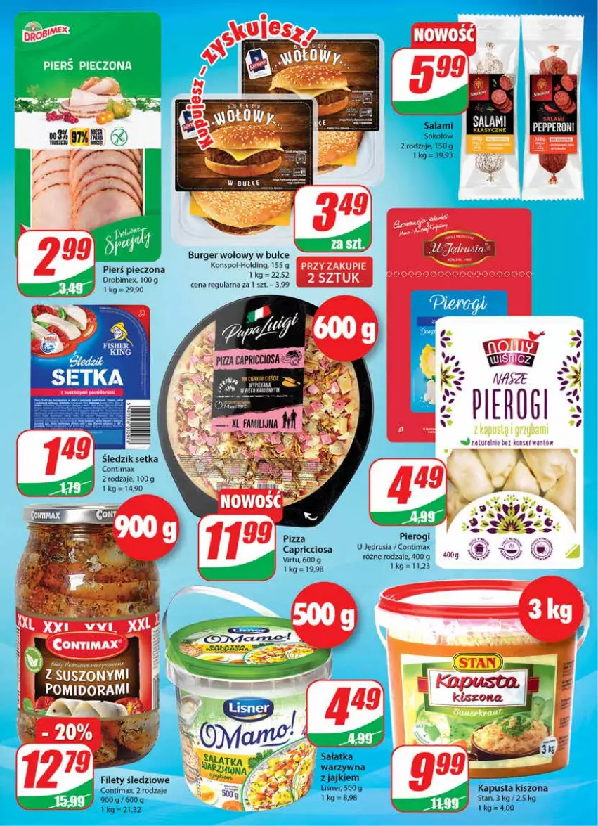 Gazetka promocyjna Dino - Gazetka - ważna 27.10 do 02.11.2021 - strona 13 - produkty: Burger, Drobimex, Pierogi, Ser, Sok, Sokołów