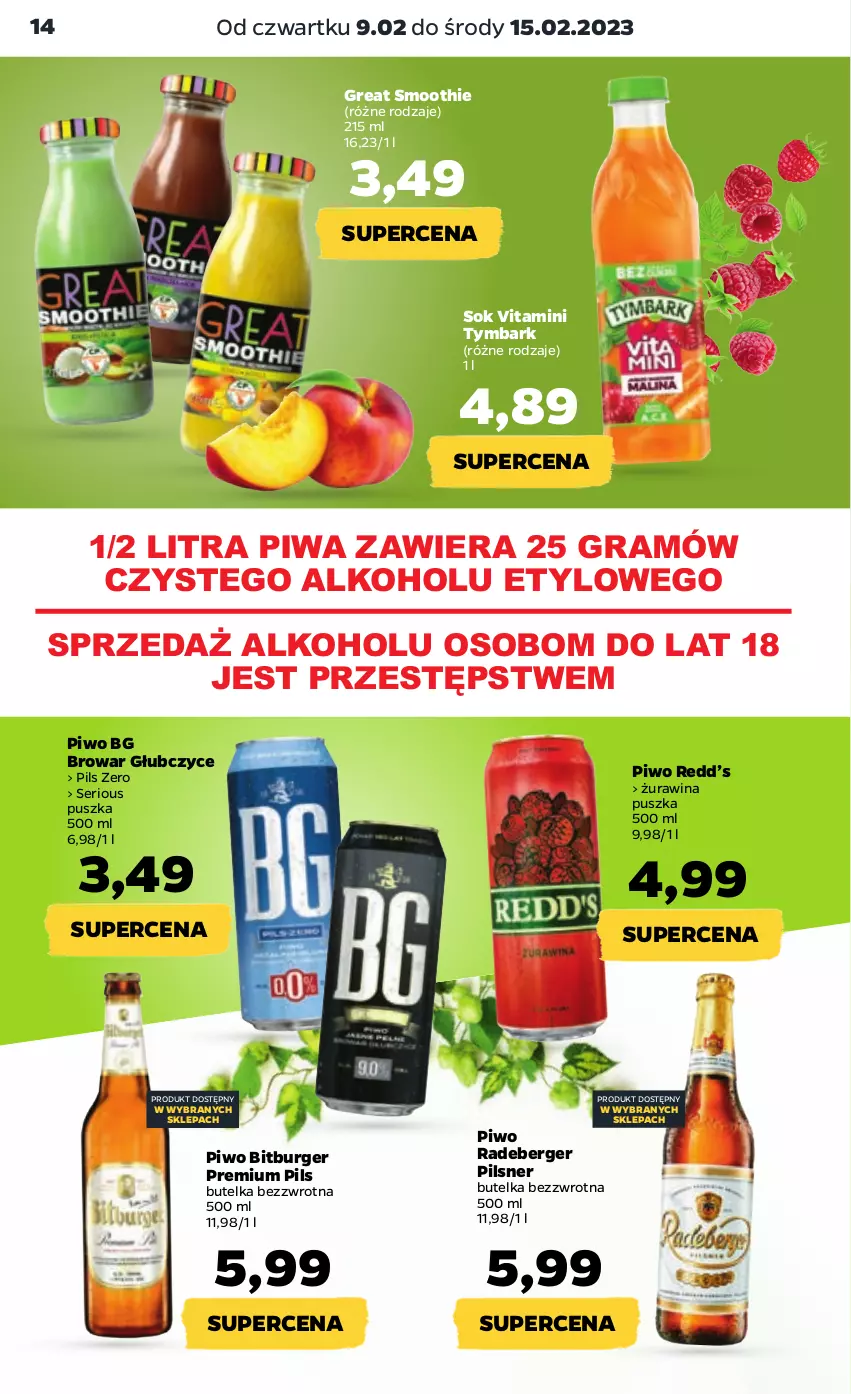 Gazetka promocyjna Netto - Artykuły spożywcze - ważna 09.02 do 15.02.2023 - strona 14 - produkty: Burger, Gra, Piwa, Piwo, Ser, Smoothie, Sok, Tymbark