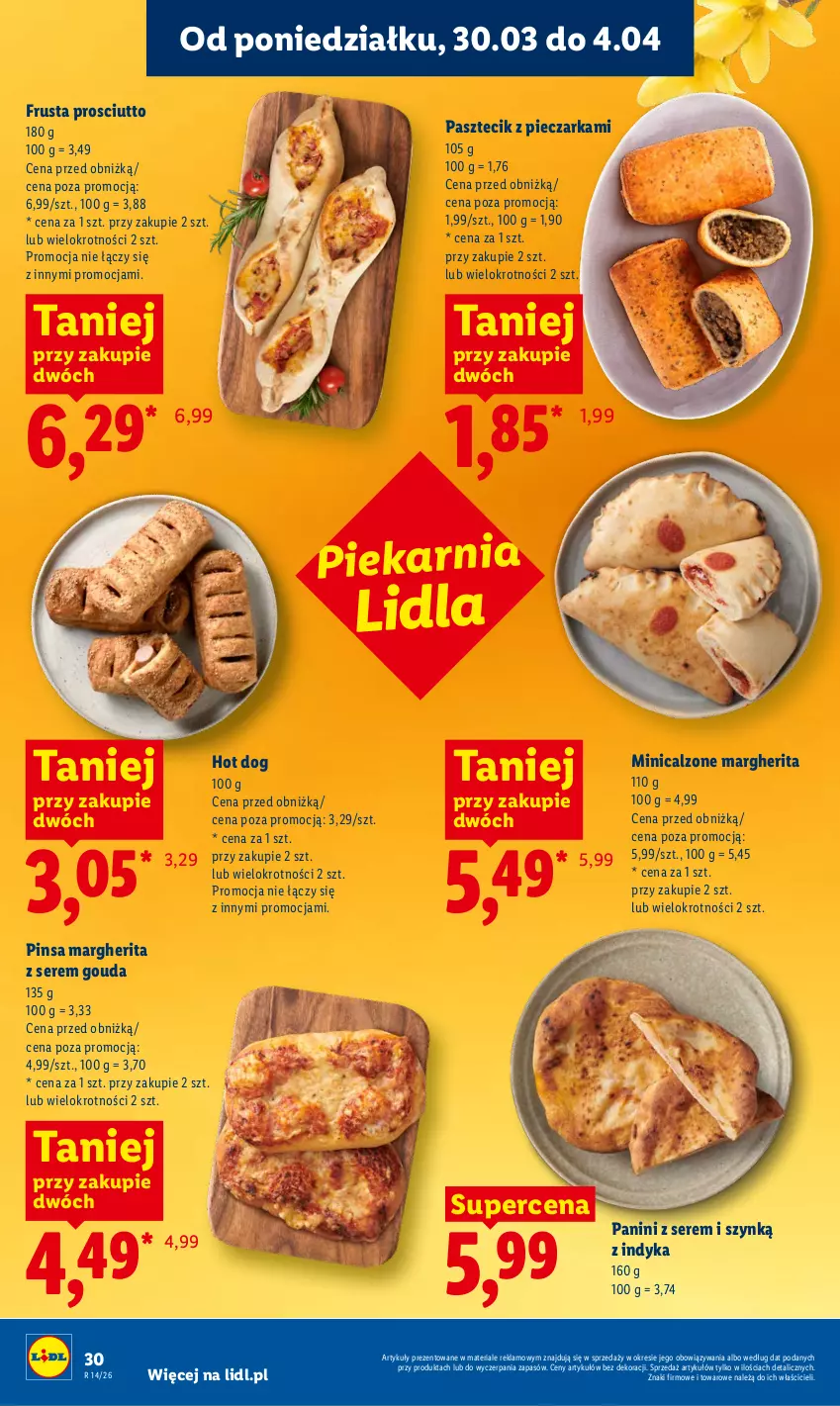 Gazetka promocyjna Lidl - Gazetka ważna od 30.03 do 1.04 - ważna 30.03 do 01.04.2026 - strona 30 - produkty: Gouda, Hot dog, Pasztecik z pieczarkami, Piec, Pieczarka, Prosciutto, Rust, Ser