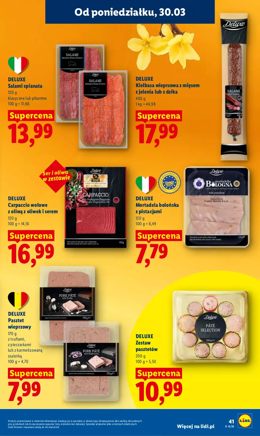 Gazetka promocyjna Lidl - Gazetka ważna od 30.03 do 1.04 - ważna 30.03 do 01.04.2026 - strona 41 - produkty: Carpaccio, Kiełbasa, Oliwa, Pasztet, Piec, Pieczarka, Salami, Ser, Szal