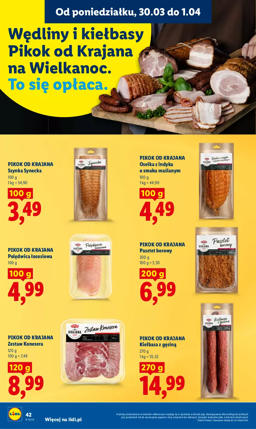 Gazetka promocyjna Lidl - Gazetka ważna od 30.03 do 1.04 - ważna 30.03 do 01.04.2026 - strona 42 - produkty: Kiełbasa, Pasztet, PIKOK, Polędwica, Ser, Sos, Szynka