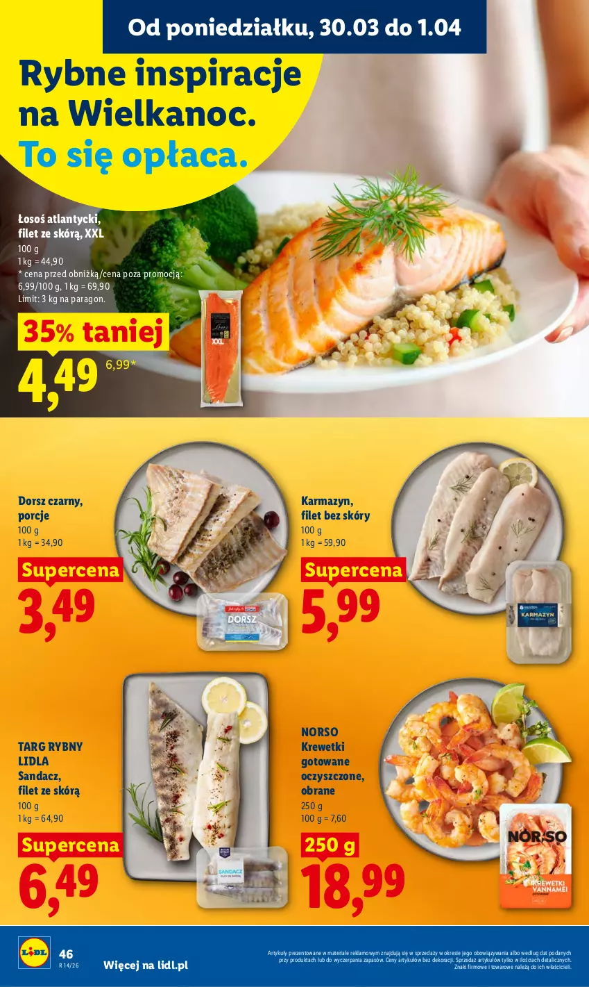 Gazetka promocyjna Lidl - Gazetka ważna od 30.03 do 1.04 - ważna 30.03 do 01.04.2026 - strona 46 - produkty: Dorsz, Krewetki, Por, Sandacz