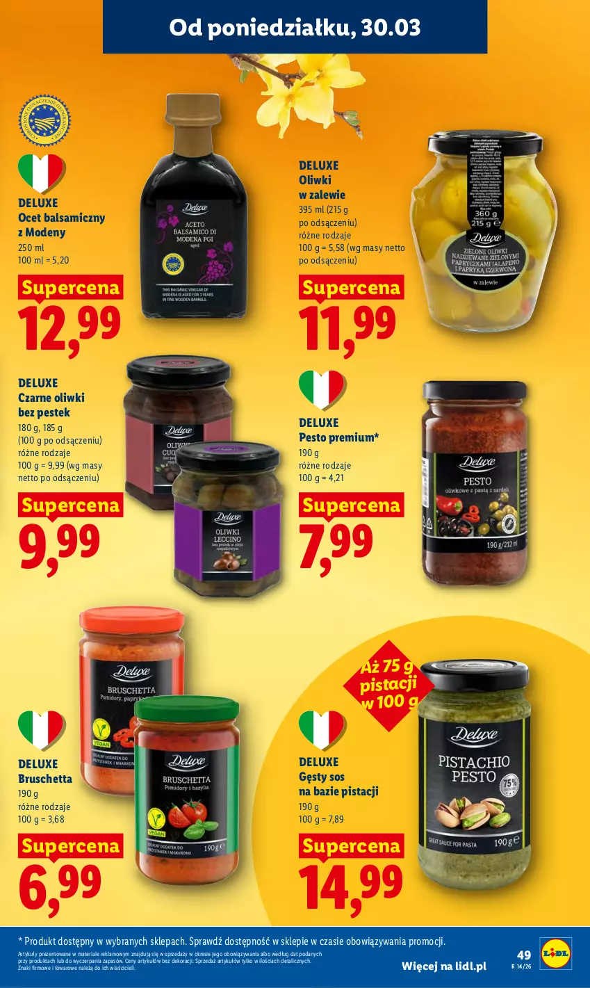 Gazetka promocyjna Lidl - Gazetka ważna od 30.03 do 1.04 - ważna 30.03 do 01.04.2026 - strona 49 - produkty: Ocet, Ocet balsamiczny, Oliwki, Pesto, Sos, Stek