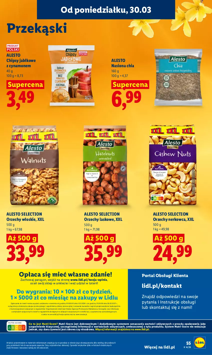 Gazetka promocyjna Lidl - Gazetka ważna od 30.03 do 1.04 - ważna 30.03 do 01.04.2026 - strona 55 - produkty: Chia, Chipsy, Gra, Laur, Mola, O nas, Orzechy włoskie, Por, Portal