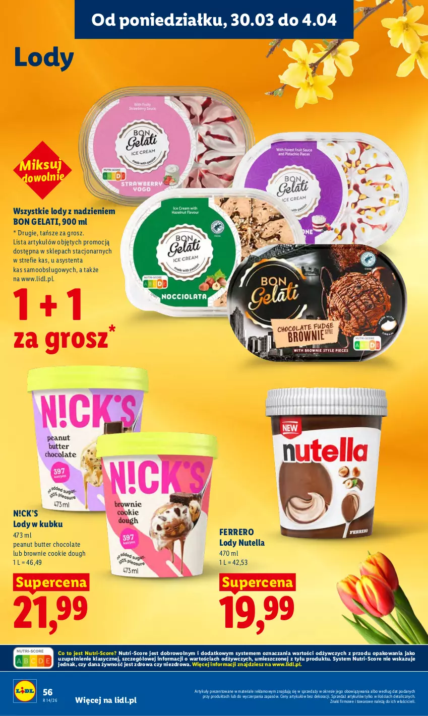 Gazetka promocyjna Lidl - Gazetka ważna od 30.03 do 1.04 - ważna 30.03 do 01.04.2026 - strona 56 - produkty: Brownie, Ferrero, Lody, Nutella