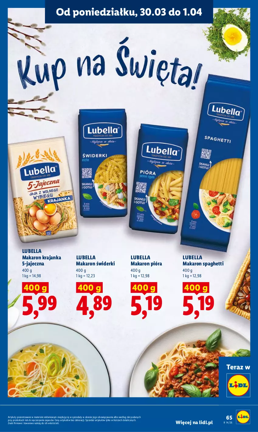 Gazetka promocyjna Lidl - Gazetka ważna od 30.03 do 1.04 - ważna 30.03 do 01.04.2026 - strona 65 - produkty: Bell, Bella, Lubella, Makaron, Spaghetti, Tera
