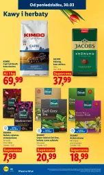 Gazetka promocyjna Lidl - Gazetka ważna od 30.03 do 1.04 - Gazetka - ważna od 01.04 do 01.04.2026 - strona 62 - produkty: Torebka, Earl Grey, Pur, Kawa ziarnista, Kawa mielona, Kawa, Dilmah, Herbata czarna, Jacobs Krönung, Jacobs, Herbata