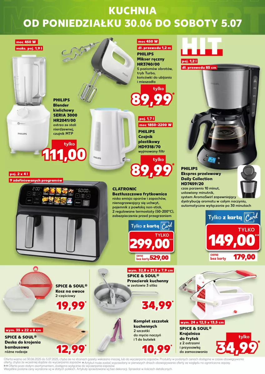Gazetka promocyjna Kaufland - Mocny Start - ważna 30.06 do 02.07.2025 - strona 21 - produkty: Blender, Czajnik, Deska do krojenia, Do mycia naczyń, Ekspres przelewowy, Kiwi, Komplet szczotek, Kosz, Mikser, Mikser ręczny, Owoce, Philips, Piec, Pojemnik, Ser, Termos