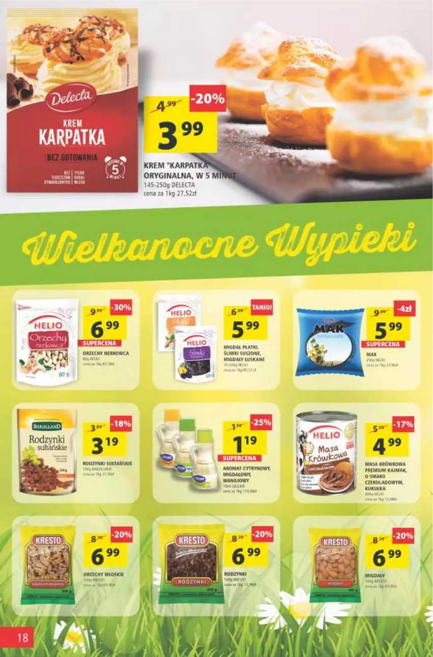 Gazetka promocyjna Arhelan - Gazetka - ważna 26.03 do 04.04.2021 - strona 18 - produkty: Delecta, Gin, Karp, Masa krówkowa, Migdały, Migdały łuskane, Rodzynki