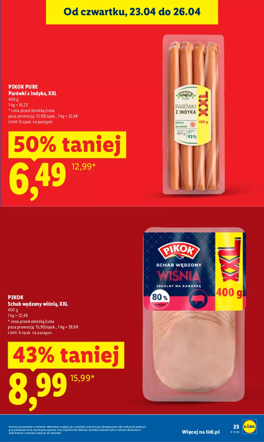 Gazetka promocyjna Lidl - Gazetka ważna od 23.04 do 26.04 - ważna 23.04 do 26.04.2026 - strona 25 - produkty: Parówki, Parówki z indyka, PIKOK, Pur