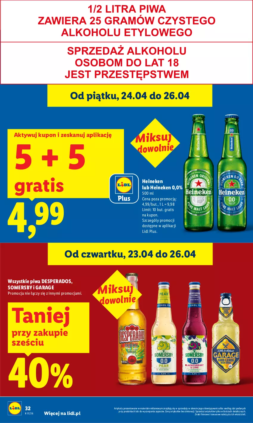 Gazetka promocyjna Lidl - Gazetka ważna od 23.04 do 26.04 - ważna 23.04 do 26.04.2026 - strona 32 - produkty: Desperados, Gra, Heineken, Piwa, Somersby
