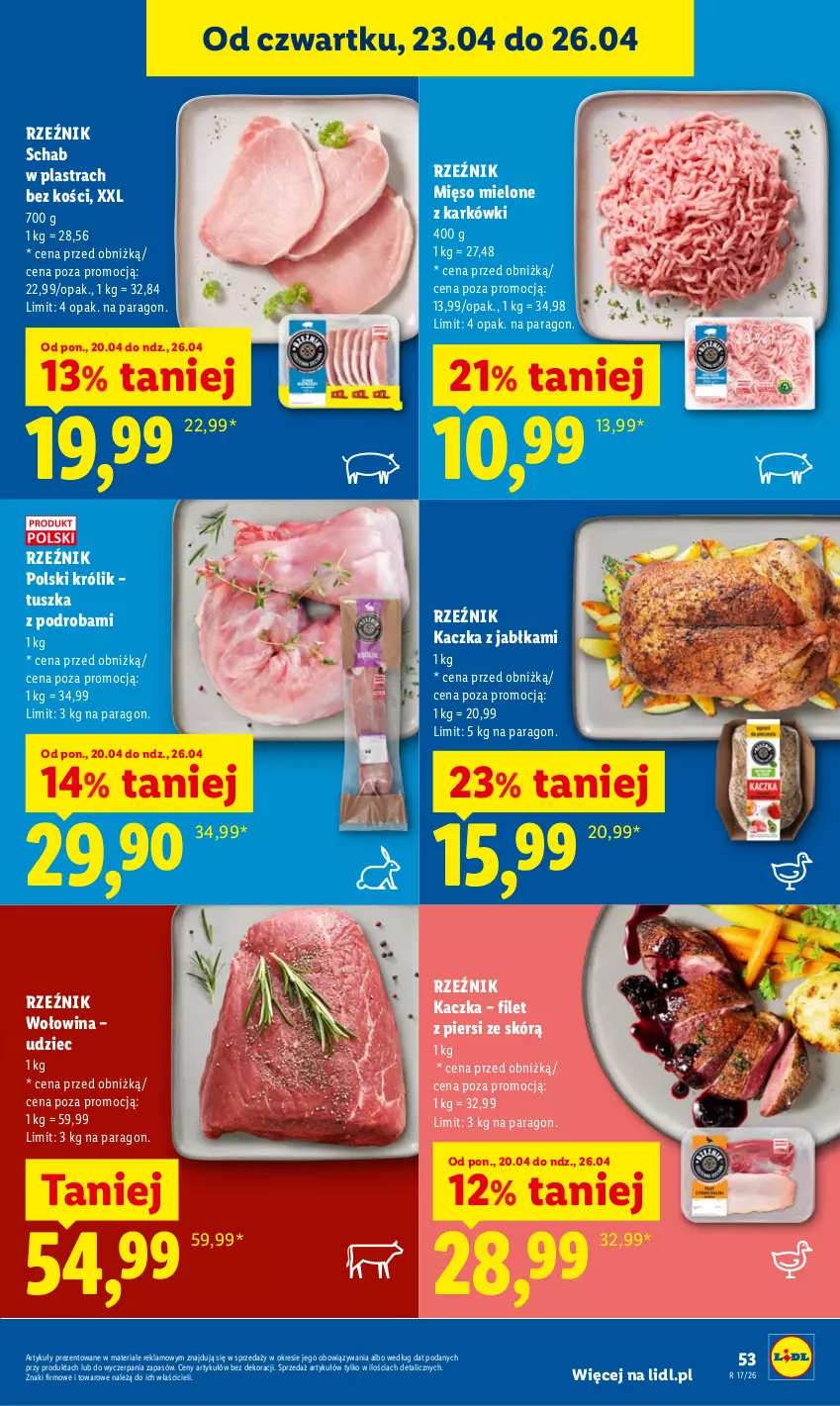 Gazetka promocyjna Lidl - Gazetka ważna od 23.04 do 26.04 - ważna 23.04 do 26.04.2026 - strona 53 - produkty: Jabłka, Kaczka, Królik, Mięso, Mięso mielone, Tusz, Wołowina