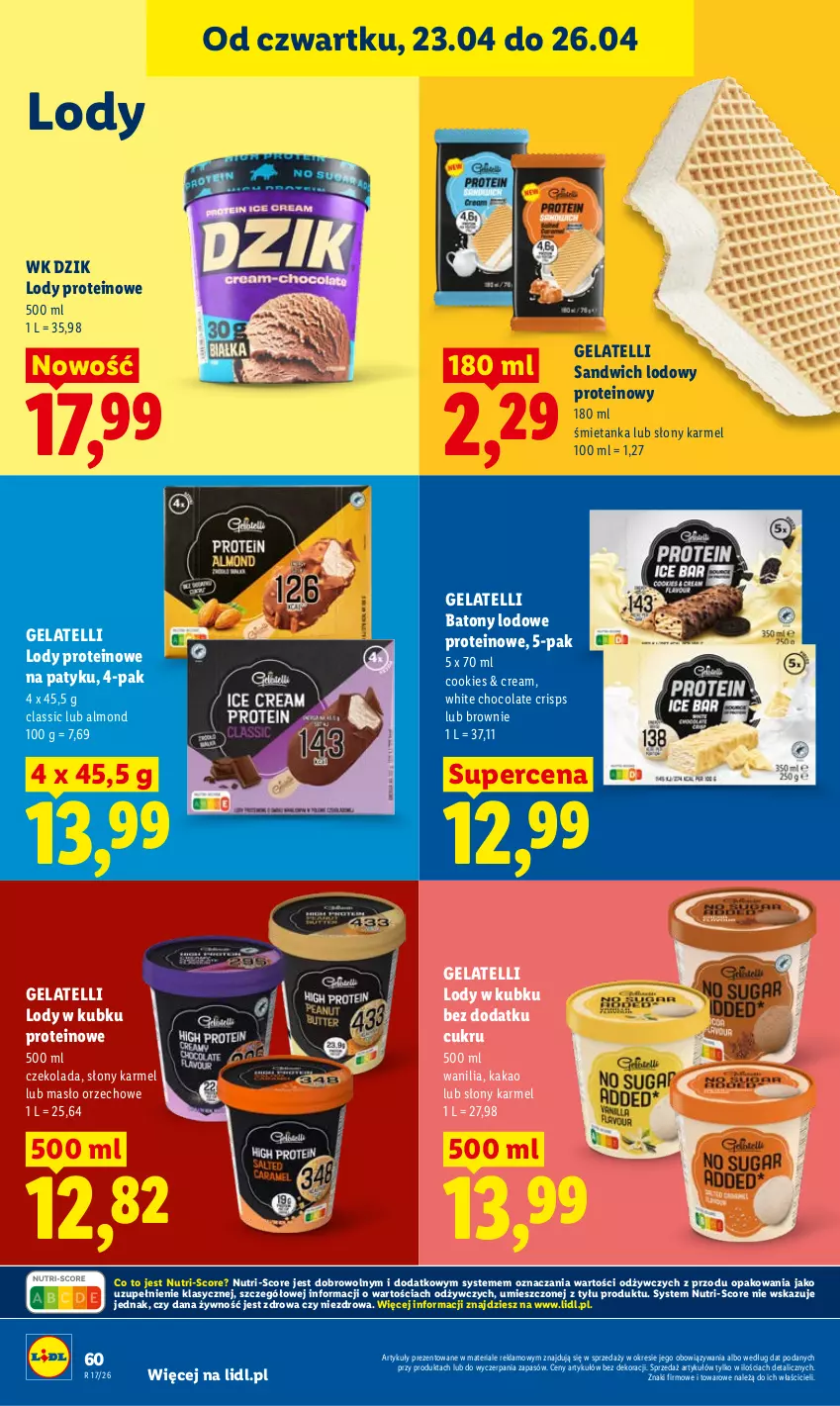 Gazetka promocyjna Lidl - Gazetka ważna od 23.04 do 26.04 - ważna 23.04 do 26.04.2026 - strona 60 - produkty: Baton, Brownie, Czekolada, Kakao, Lody, Masło, Masło orzechowe