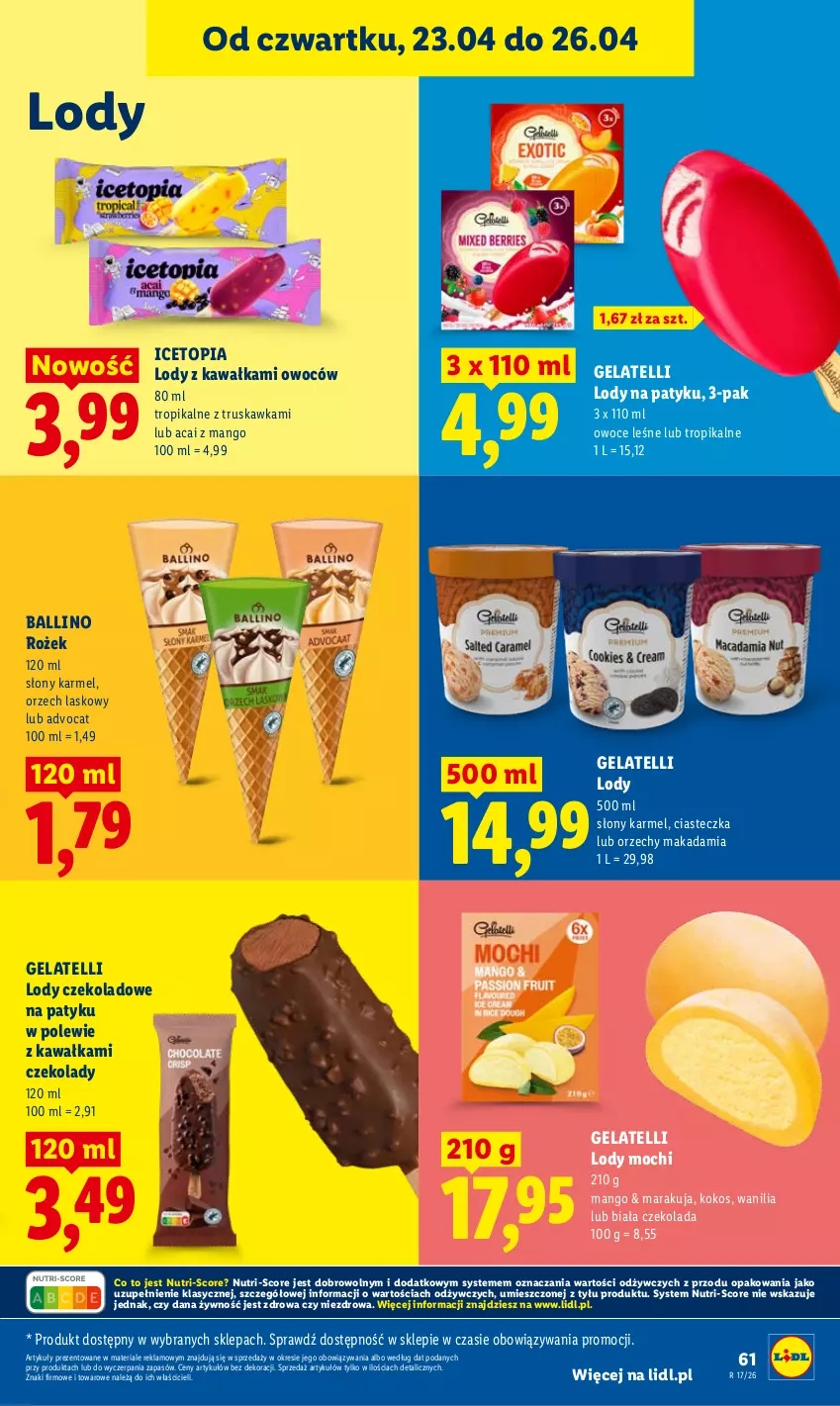 Gazetka promocyjna Lidl - Gazetka ważna od 23.04 do 26.04 - ważna 23.04 do 26.04.2026 - strona 61 - produkty: Czekolada, Kawa, Kokos, Lody, Mango, Owoce, Top