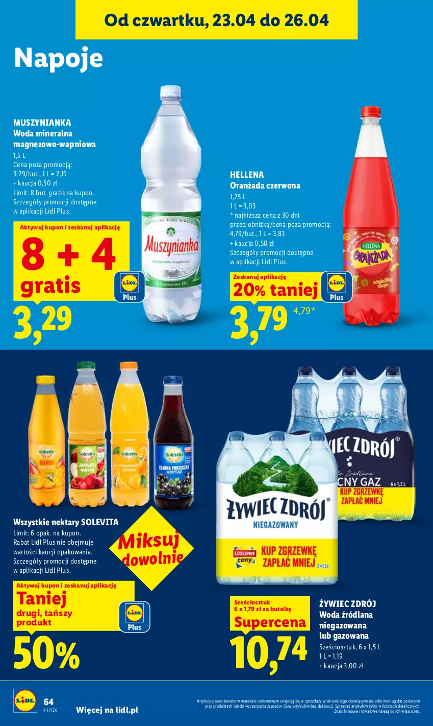 Gazetka promocyjna Lidl - Gazetka ważna od 23.04 do 26.04 - ważna 23.04 do 26.04.2026 - strona 64 - produkty: Gra, Hellena, LANA, Magnez, Mus, Muszynianka, Napoje, Nektar, Oranżada, Woda, Woda mineralna