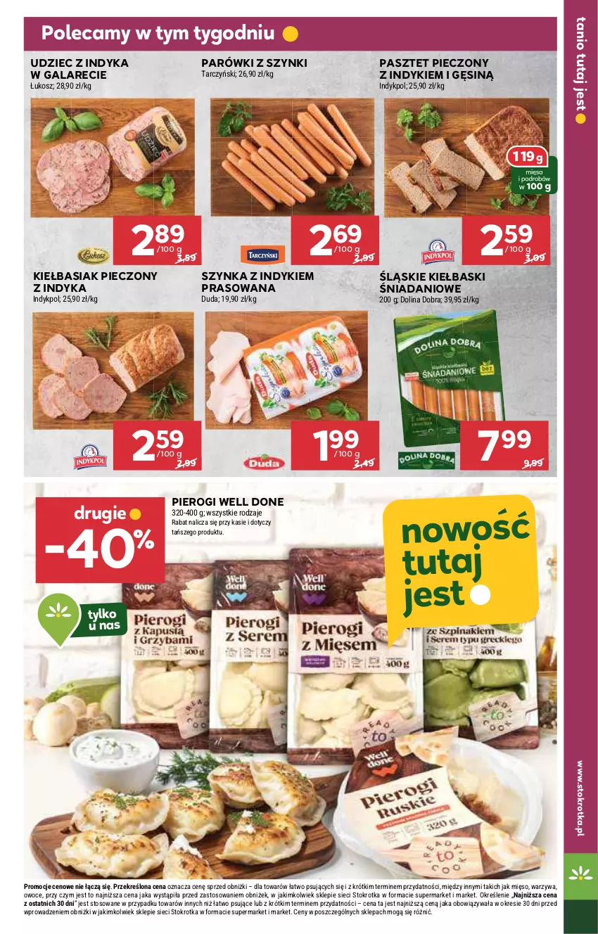 Gazetka promocyjna Stokrotka - Supermarket - ważna 24.10 do 29.10.2024 - strona 13 - produkty: Basia, Danio, Duda, Gala, Kosz, Mięso, Owoce, Parówki, Parówki z szynki, Pasztet, Piec, Pierogi, Szynka, Tarczyński, Udziec z indyka, Udziec z indyka w galarecie, Warzywa