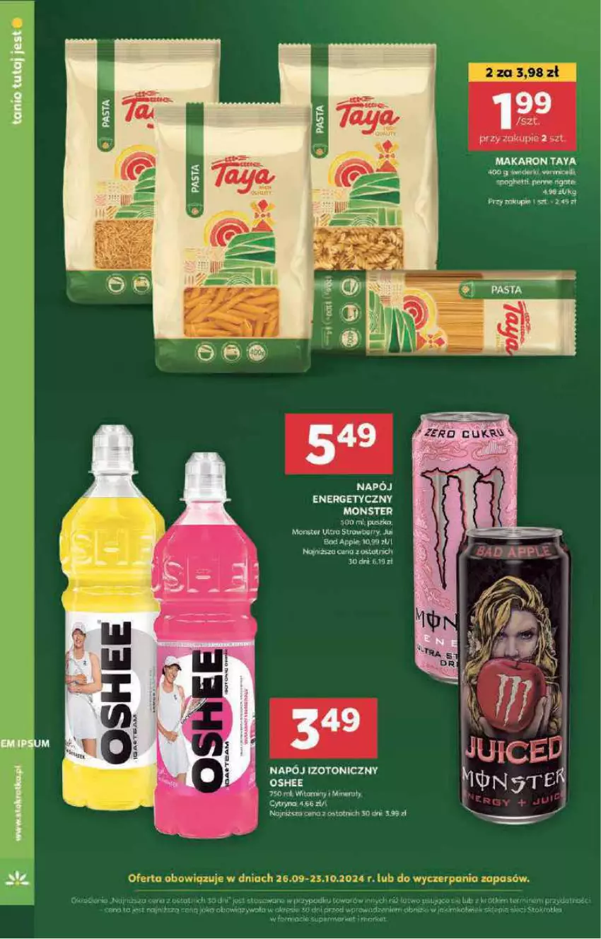 Gazetka promocyjna Stokrotka - Supermarket - ważna 24.10 do 29.10.2024 - strona 34 - produkty: Makaron, Napój, Napój energetyczny, Napój izotoniczny, Oshee