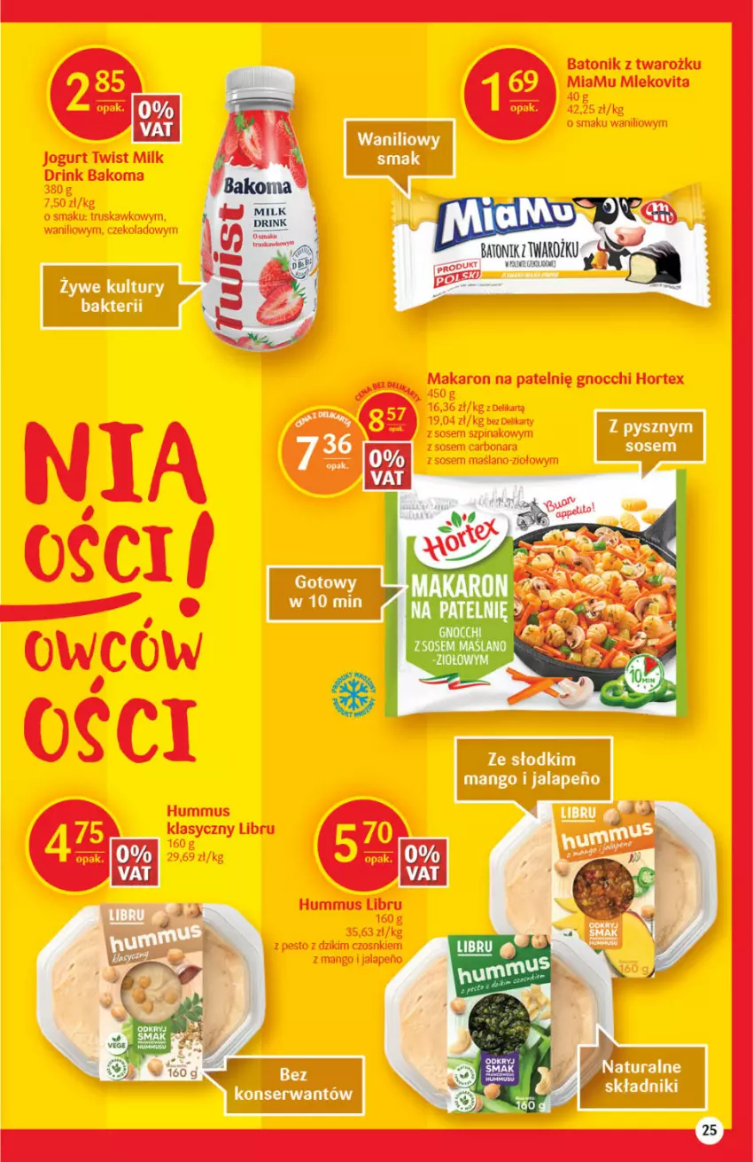 Gazetka promocyjna Delikatesy Centrum - Gazetka DC08 - ważna 24.02 do 02.03.2022 - strona 25 - produkty: Bakoma, Baton, Gnocchi, HiPP, Hortex, Hummus, Jogurt, Makaron, Mango, Mleko, Mlekovita, Mus, Pesto, Ser, Sos, Tonik