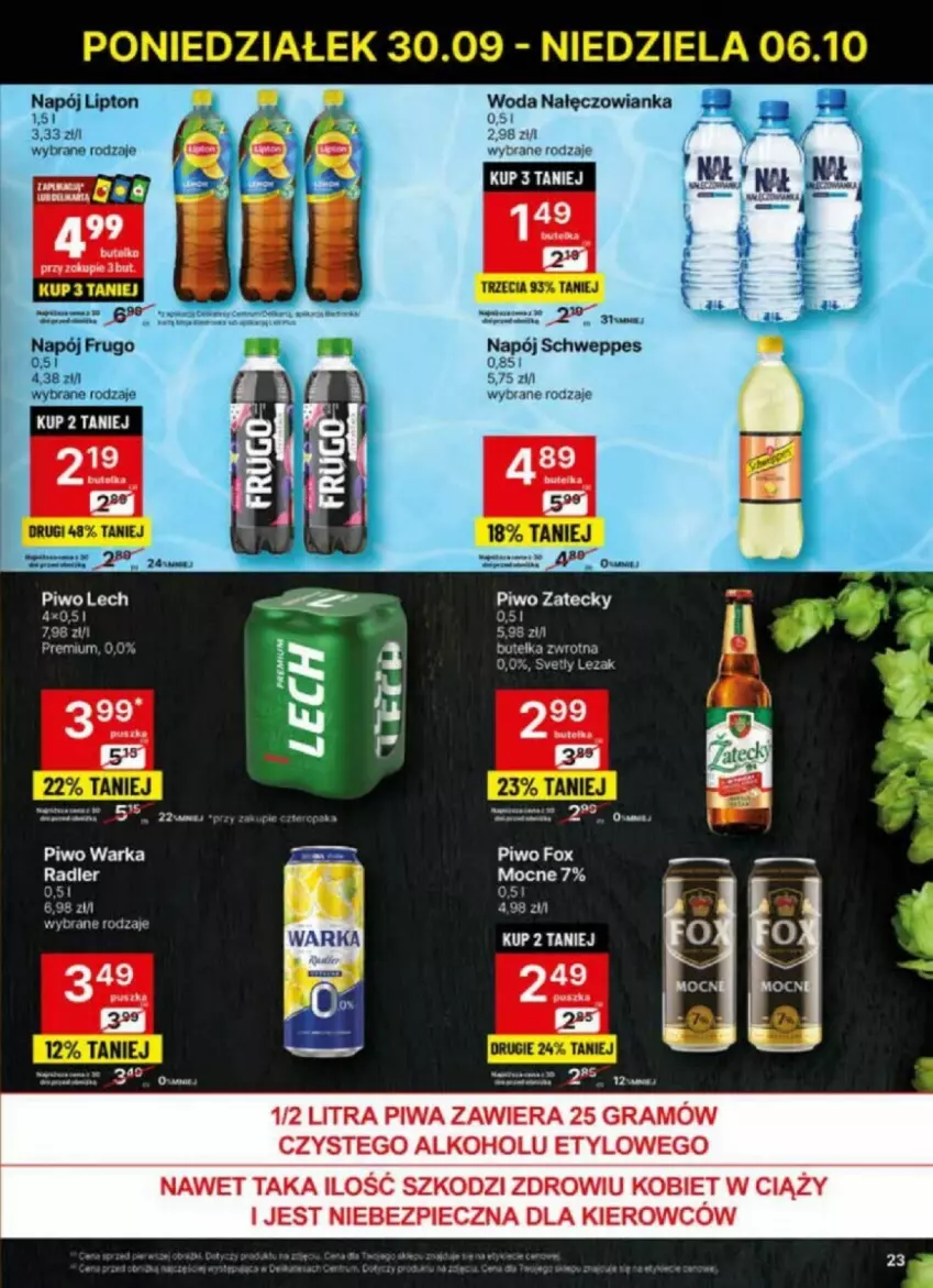 Gazetka promocyjna Delikatesy Centrum - ważna 30.09 do 06.10.2024 - strona 16 - produkty: Gra, Lipton, Nałęczowianka, Napój, Piec, Piwa, Piwo, Schweppes, Warka, Woda