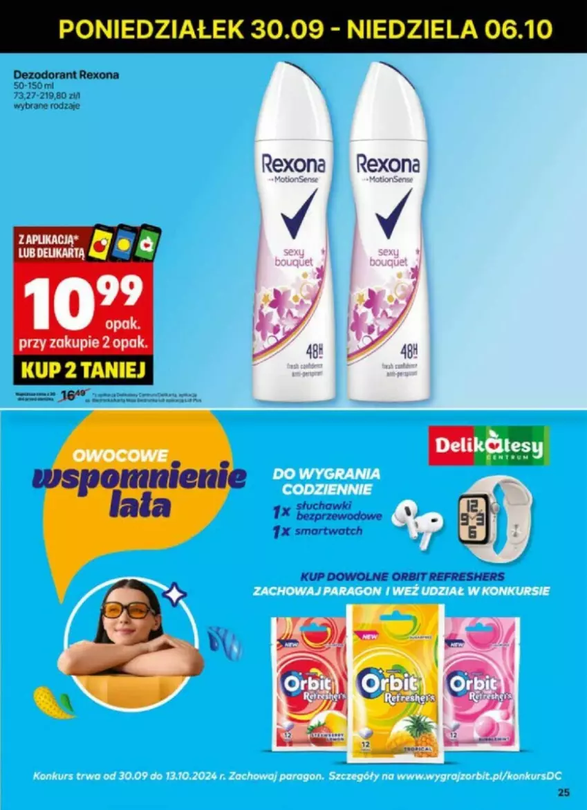 Gazetka promocyjna Delikatesy Centrum - ważna 30.09 do 06.10.2024 - strona 18 - produkty: Dezodorant, Orbit, Rexona, Słuchawki, Smartwatch