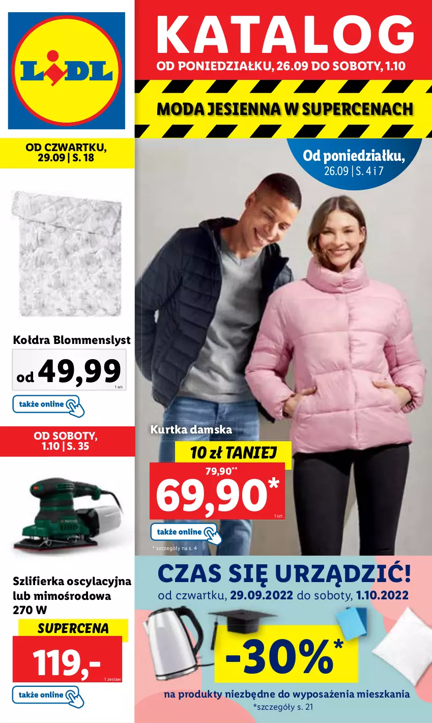 Gazetka promocyjna Lidl - GAZETKA - ważna 26.09 do 01.10.2022 - strona 1 - produkty: Kołdra, Kurtka, Moda, Plecak, Szlifierka