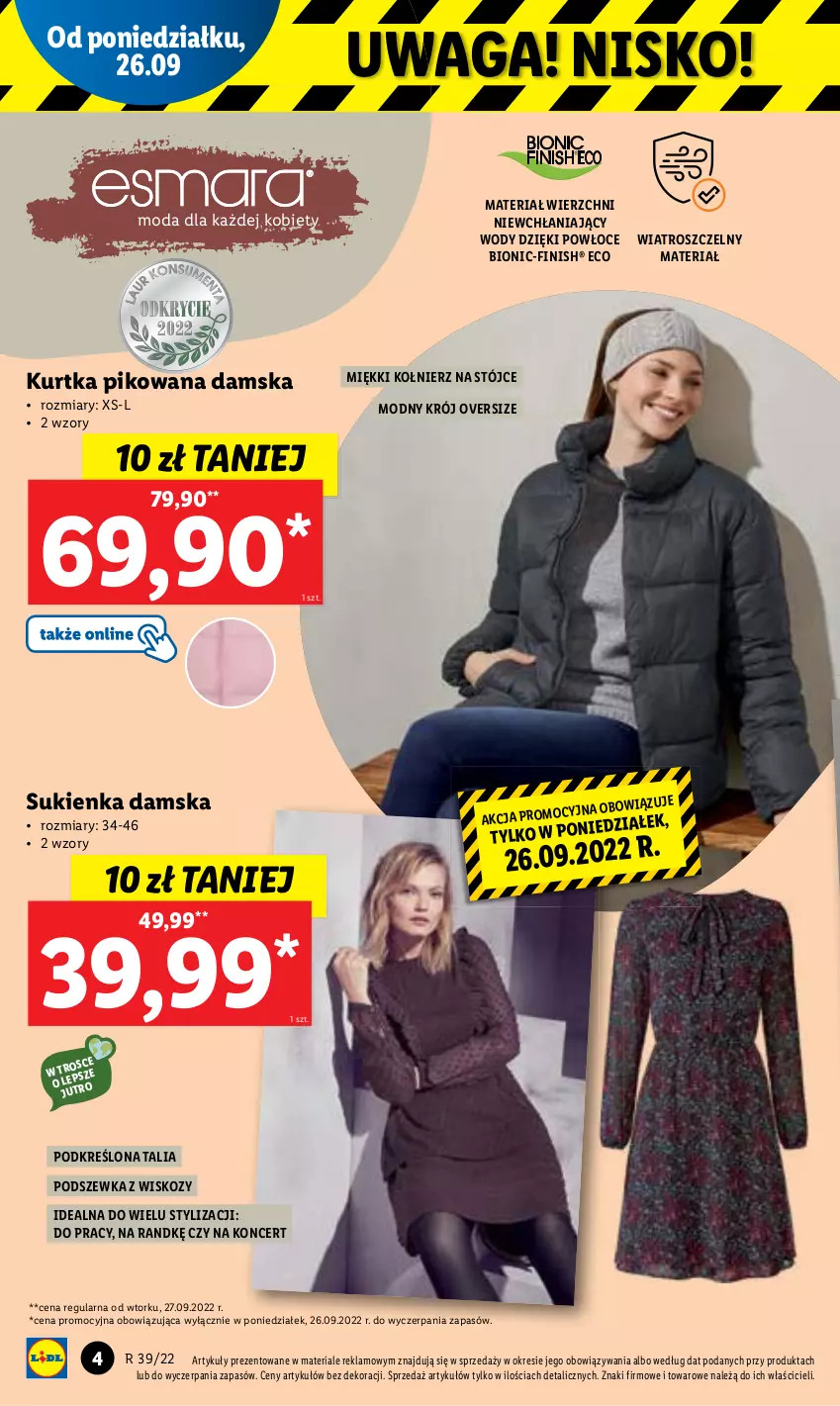 Gazetka promocyjna Lidl - GAZETKA - ważna 26.09 do 01.10.2022 - strona 4 - produkty: Finish, Kurtka, Moda, Sukienka, Waga