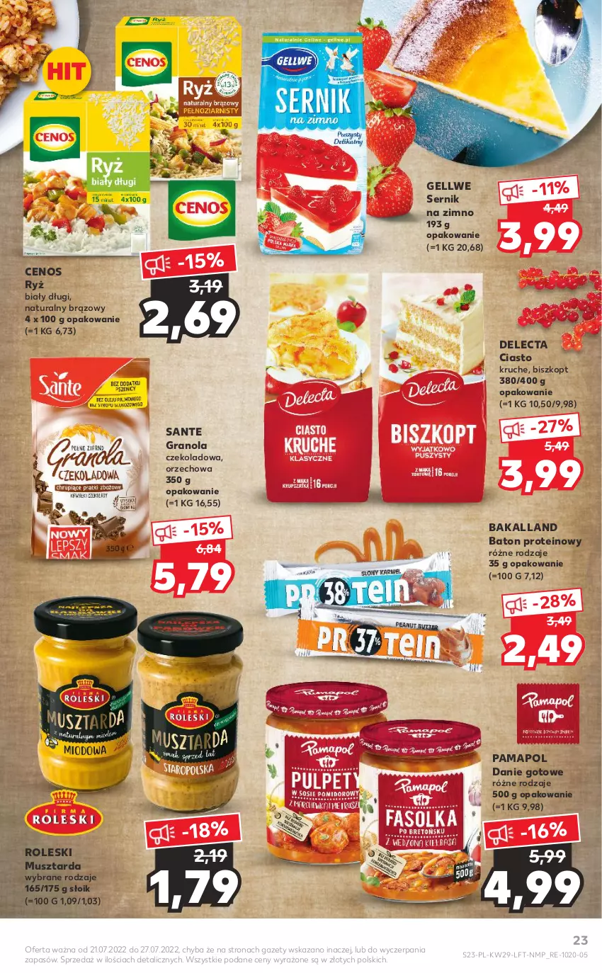 Gazetka promocyjna Kaufland - OFERTA TYGODNIA - ważna 21.07 do 27.07.2022 - strona 23 - produkty: Bakalland, Baton, Cenos, Danie gotowe, Delecta, Gra, Granola, Mus, Musztarda, Ryż, Ryż biały, Sante, Ser